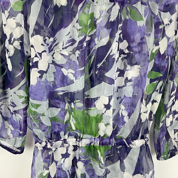 Alfani Top Blouse Size 4 Multicolor Floral See Through 3/4 Sleeve Polyester - Picture 8 of 9